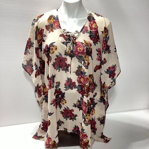 Gold Coast Cover-Up Sheer Tunic Top Floral Pullover M/L NWT